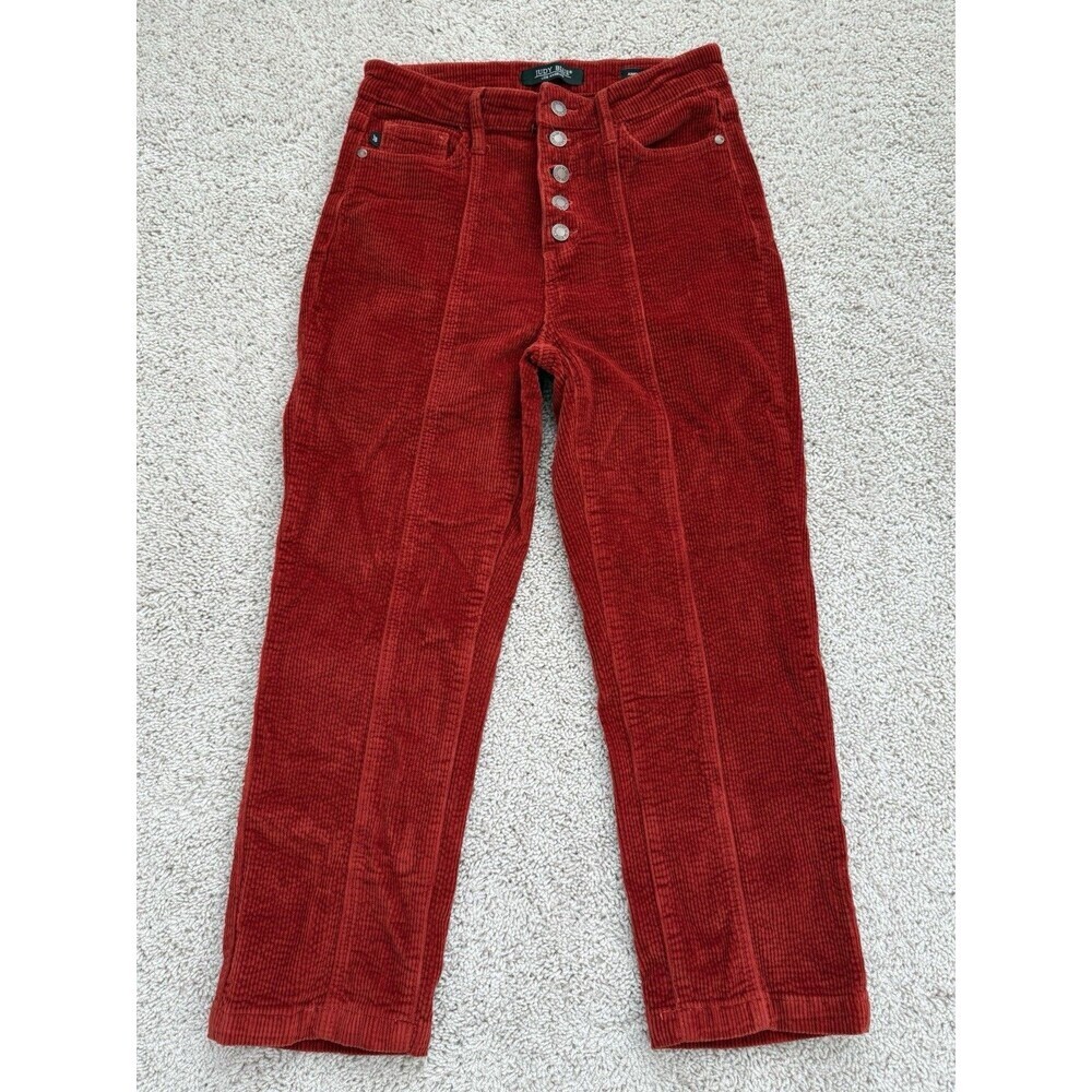 Judy Blue Women's 9/29 Ankle Straight Crop Corduroy Pant Rust Orange Button Fly - Picture 3 of 11